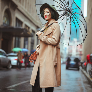 2015秋冬新款女装韩版时尚中长款羊毛呢子外套修身大衣