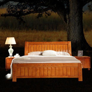 实木床1.5 储物床1.8 婚床双人床1.5米橡木床 高箱储物床现代家具