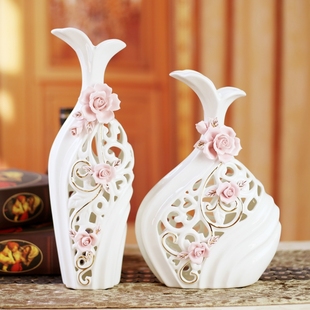 欧梵家居装饰品花瓶玉瓷描金镂空花瓶陶瓷饰品工艺品摆件结婚礼物