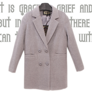 2015冬季新款西装领双排扣纯色时尚百搭羊绒大衣女士羊毛毛呢外套