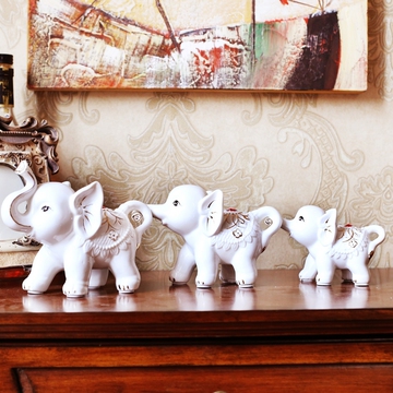 陶瓷吉祥如意一家三口大象摆件家居装饰品工艺品装饰摆件结婚礼物