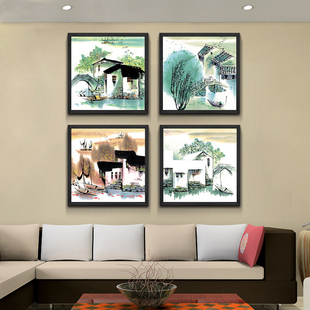 现代简约客厅装饰画 新中式沙发背景墙餐厅挂画 油画抽像有框画