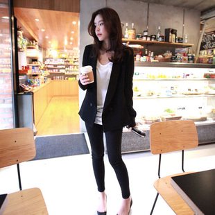 2016新款韩版修身黑色小西装女中长款休闲显瘦大码小西服长袖外套