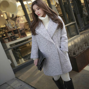 2015冬季新款韩版茧型毛呢外套大气名媛加棉加厚中长款羊毛呢子女