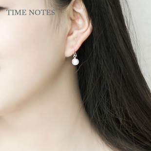 TIME NOTES 银耳环925银耳坠短款小巧合成珍珠韩版甜美银饰品气质
