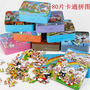 木质铁盒拼图拼板儿童益智玩具80片哆啦a梦卡通动漫幼儿园61礼物