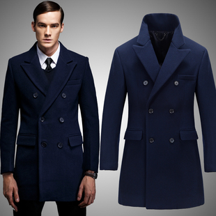 2015冬装新款男士外套中长款修身韩版羊毛呢子大衣男装呢子外套潮