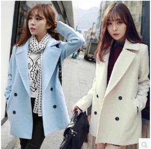 2015秋冬装新款韩版中长款毛呢外套 女款呢子风衣女士羊毛大衣