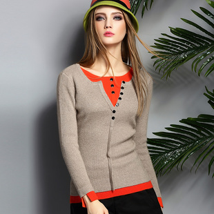 2015秋冬季新款套头短款羊绒针织打底衫女毛衣修身长袖假两件套厚