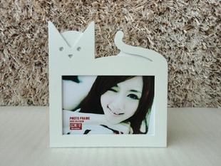 可爱卡通相框 小猫造型 6寸相框 儿童相框 白色相框 木质相框