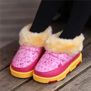 冬季儿童PU防水加厚保暖棉鞋宝宝防滑棉拖鞋男女童小孩包跟棉拖鞋