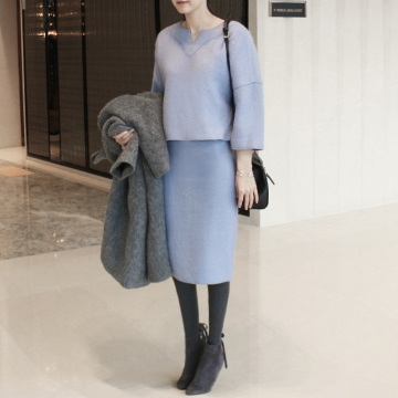 2016秋冬季新款韩版时尚套装裙两件套气质九分袖包臀连衣裙中长款