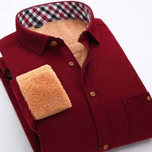 2015冬季新款羊羔绒男士纯色保暖衬衫加绒加厚 灯芯绒长袖衬衣潮