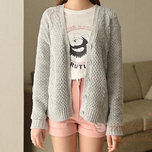 双十一冬季韩版女装纯色v领针织开衫前短后长侧开叉长袖套头毛衣