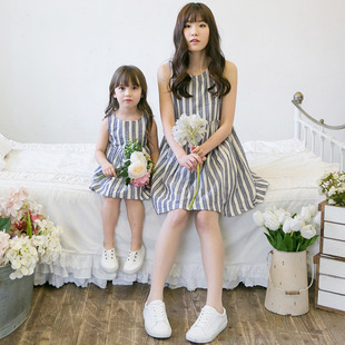 亲子装夏装2016韩国品牌亲子装韩版提花料亲子装连衣裙女童连衣裙