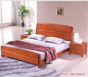 长沙包邮橡木胡桃色实木双人床 1.8米橡木床 高箱储物床