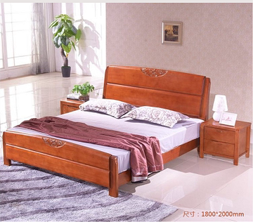 长沙包邮橡木胡桃色实木双人床 1.8米橡木床 高箱储物床