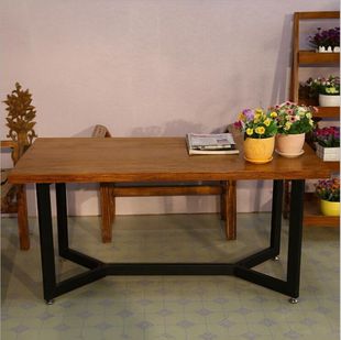 欧式铁艺家用实木餐桌 复古休闲长方形桌子 简约现代小户型松木桌