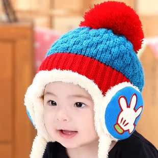 婴儿帽子秋冬季宝宝毛线帽套头帽男女童宝宝护耳帽3-6个月1-2岁潮