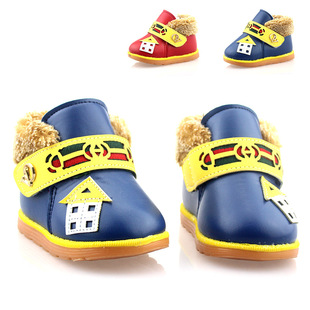 2014冬季新款儿童小童棉鞋加厚皮牛筋底宝宝皮鞋0-1-2岁厚毛软底