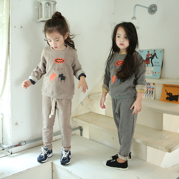女童品牌秋装2015新款 纯棉中大童女童套装两件套 卡通卫衣韩版