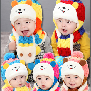 儿童围巾帽子两件套冬季加绒加厚宝宝帽子男女童小孩冬天6-12个月