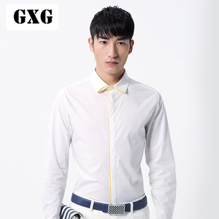 特惠GXG男装新款衬衣男士时尚白色休闲修身纯色长袖衬衫#41203106