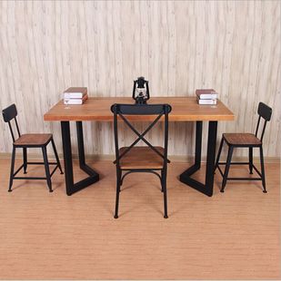 欧式复古家具铁艺实木餐桌组合 简约现代长方形实木烤漆桌办公桌