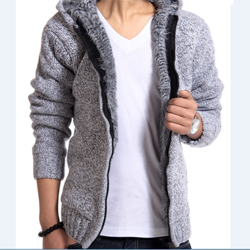 2015新款针织衫男韩版加绒外套男纯色加厚开衫线衣毛衣男装