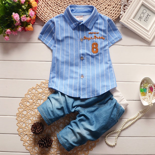2016新款童裝 夏装 男童 韩版宝宝儿童包邮衬衫短袖1-2-3-4-5套装