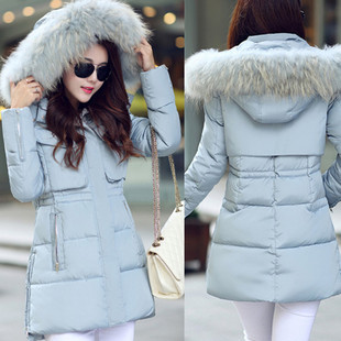 2015新款冬装外套女韩版 羽绒服女中长款加厚修身貂子大毛领连帽
