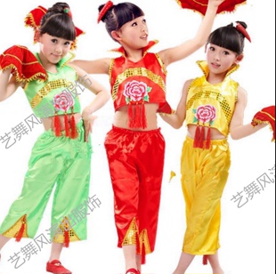 六一儿童民族舞蹈演出服女童扇子舞手绢舞幼儿秧歌舞表演服
