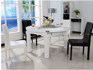 餐桌椅组合 伸缩餐桌 折叠餐桌 钢化玻璃实木圆形餐桌 现代餐桌
