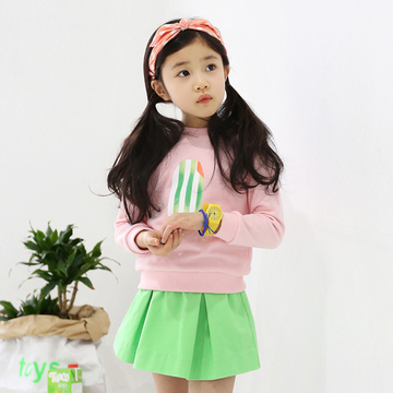 2015秋装新款品牌童装 韩版女童糖果色卫衣裙套装长袖+短裙两件套