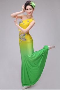 傣族舞蹈演出服装云南孔雀舞少数民族服装舞蹈服装亮片修身鱼尾裙
