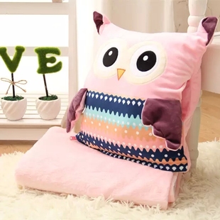 猫头鹰抱枕暖手捂三合一空调被保暖毛毯创意毛绒玩具靠垫午睡枕