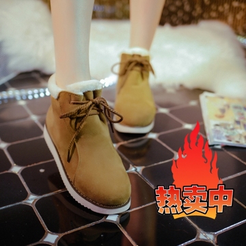 冬季韩版加绒雪地靴平底系带中筒靴圆头女鞋学院风学生棉鞋女靴子
