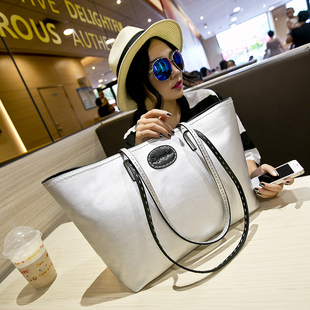 2014时尚潮流秋季女包包新款简约个性单肩银色韩版明星同款大包包