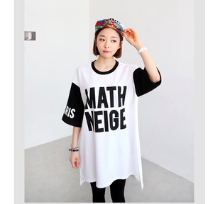 2015韩国春夏新品女装棉混纺宽松字母长T恤 欧美街头男友嘻哈风