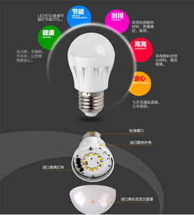 超亮贴片LED球泡5W灯泡E27螺口白光暖光 螺旋口节能光源lamp
