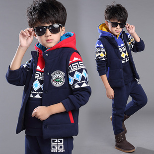 安踏七波辉361版型冬季新款童装男童装加绒三件套装加厚卫衣外套