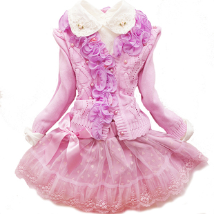 儿童装女童秋装2015中大童新款韩版女孩衣服长袖公主裙子三件套装