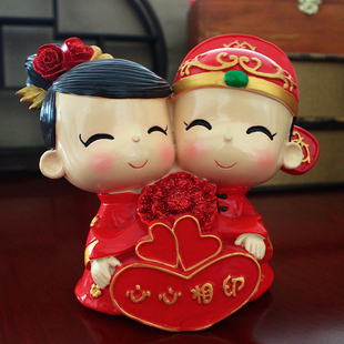 中式婚庆小摆件中式婚礼娃娃包邮可爱创意工艺品树脂环保家居饰品