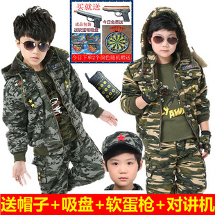 男童迷彩服套装 儿童军装 2015春秋款冬款加绒加厚迷彩包邮送玩具