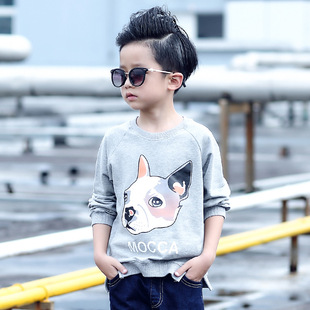 韩版男童秋季新款小狗图案卡通卫衣长袖T恤衫时尚休闲运动上衣