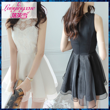 落英雪公主小礼服2015夏季新款韩版性感蕾丝显瘦修身白色连衣裙