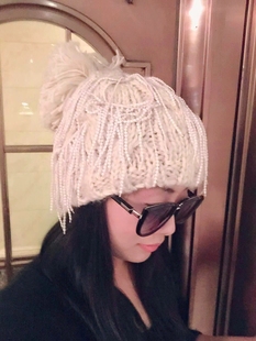 2015新款女式帽子 青年欧美流苏针织 韩国百搭白色冬季时尚毛线帽