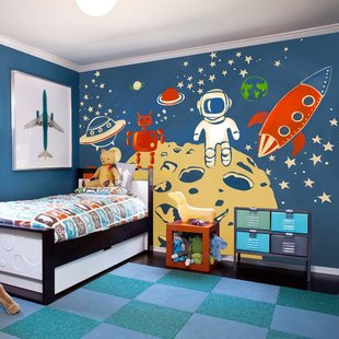 卡通外星探索 艺术壁纸 环保儿童房墙纸壁画 定制大型壁画 包邮