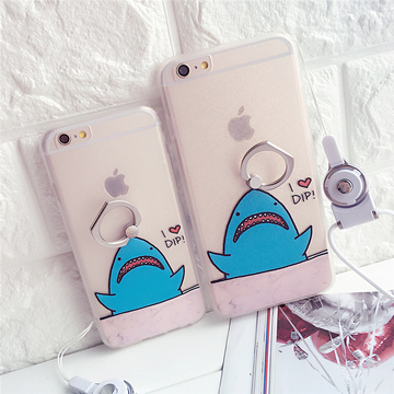 小鲨鱼指环iphone6手机壳6s硅胶保护套苹果6plus挂绳全包支架外壳