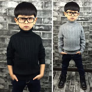 童装 男女童高领毛衣 冬装2015儿童打底衫中小童黑色针织衫韩版